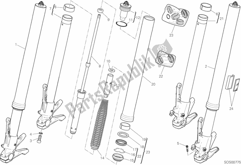 All parts for the Front Fork of the Ducati Multistrada 1200 Touring 2015
